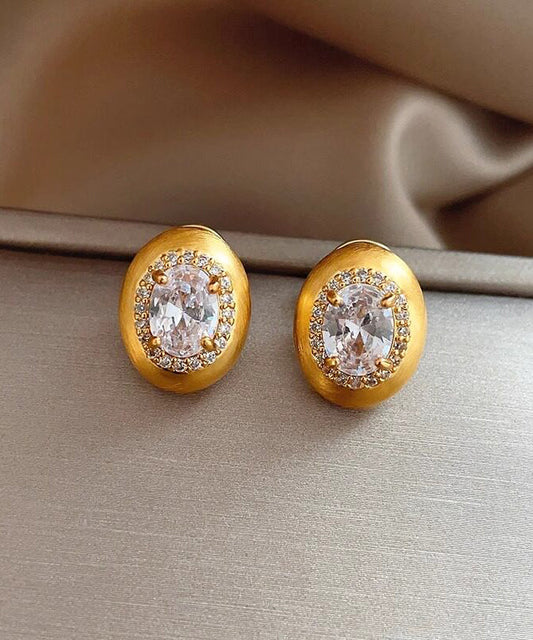 Fashion Gold Copper Alloy Zircon Pigeon Egg Stud Earrings