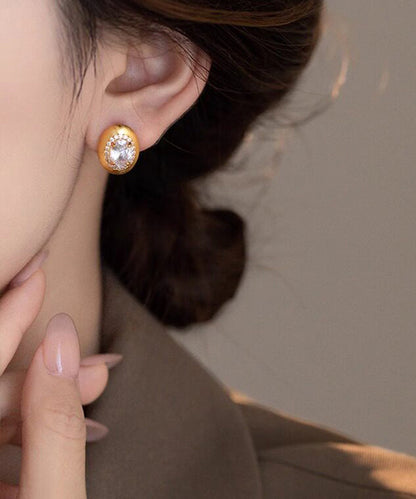 Fashion Gold Copper Alloy Zircon Pigeon Egg Stud Earrings