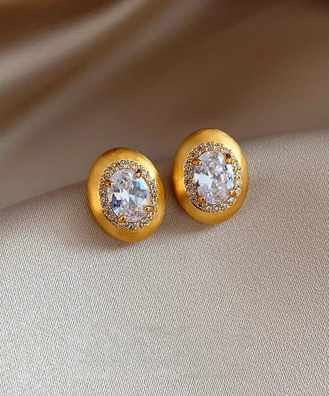 Fashion Gold Copper Alloy Zircon Pigeon Egg Stud Earrings