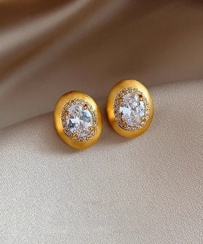 Fashion Gold Copper Alloy Zircon Pigeon Egg Stud Earrings