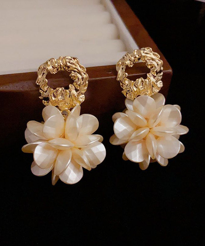 Fashion Gold Copper Overgild Resin Floral Hoop Earrings