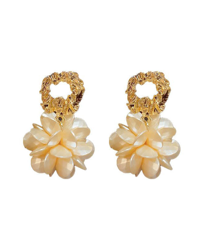 Fashion Gold Copper Overgild Resin Floral Hoop Earrings