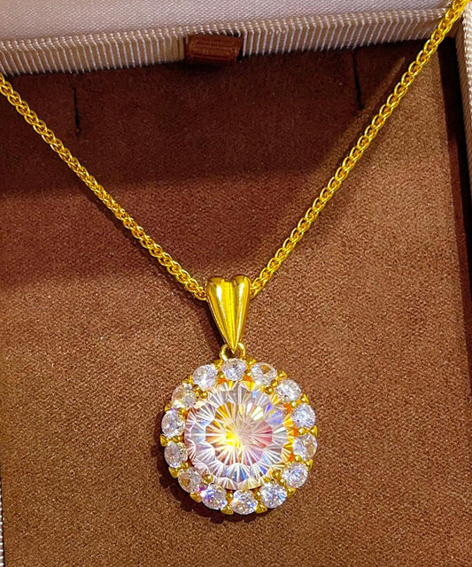 Fashion Gold Copper Overgild Zircon Sunflower Pendant Necklace