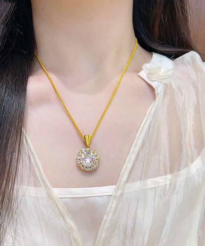 Fashion Gold Copper Overgild Zircon Sunflower Pendant Necklace
