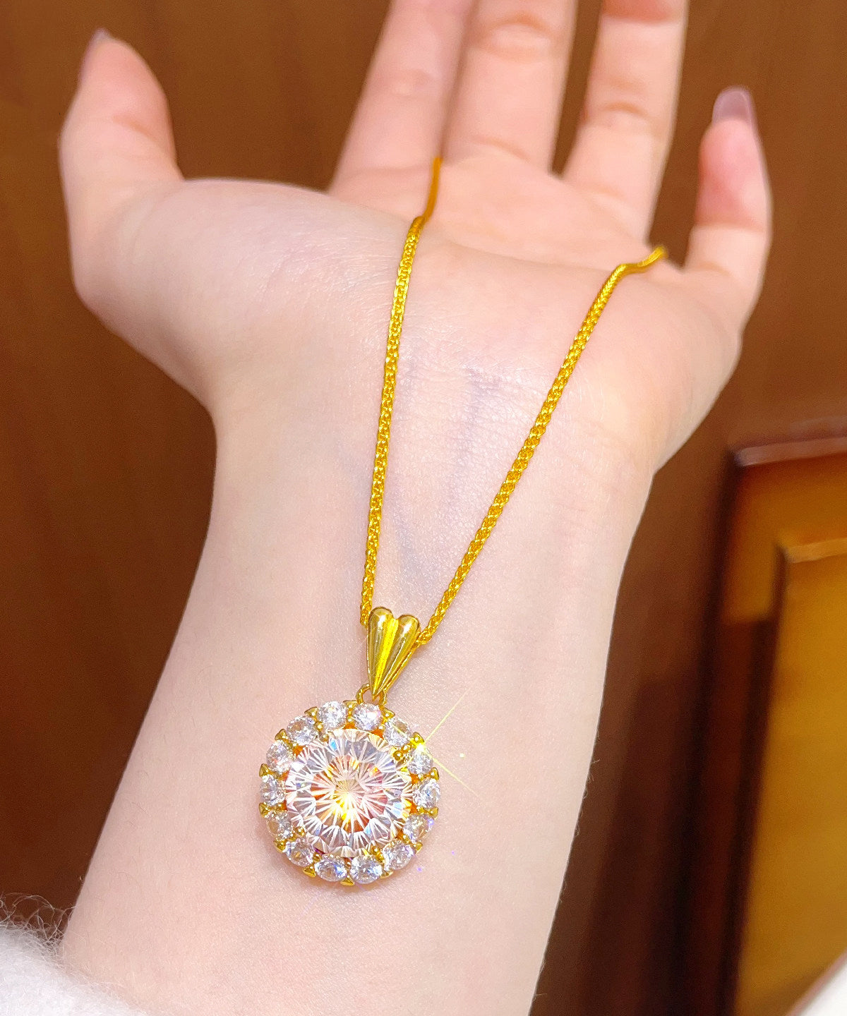 Fashion Gold Copper Overgild Zircon Sunflower Pendant Necklace