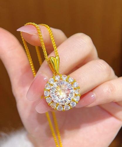 Fashion Gold Copper Overgild Zircon Sunflower Pendant Necklace
