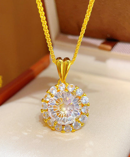 Fashion Gold Copper Overgild Zircon Sunflower Pendant Necklace