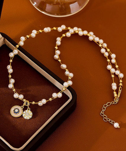 Fashion Gold Copper Zircon Overgild Baby's Breath Pearl Pendant Necklace