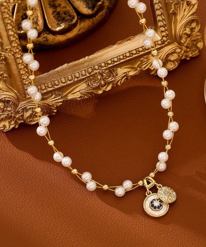 Fashion Gold Copper Zircon Overgild Baby's Breath Pearl Pendant Necklace