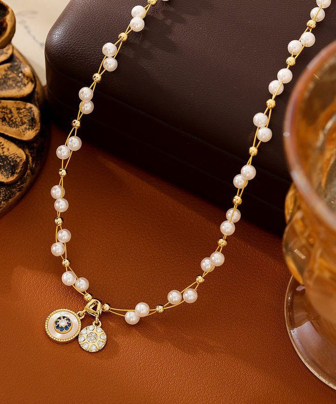 Fashion Gold Copper Zircon Overgild Baby's Breath Pearl Pendant Necklace