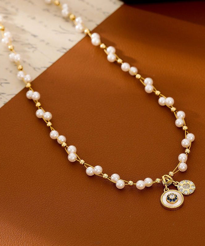 Fashion Gold Copper Zircon Overgild Baby's Breath Pearl Pendant Necklace