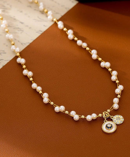 Fashion Gold Copper Zircon Overgild Baby's Breath Pearl Pendant Necklace