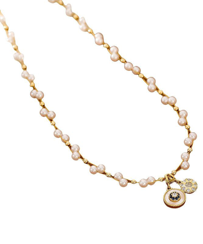 Fashion Gold Copper Zircon Overgild Baby's Breath Pearl Pendant Necklace