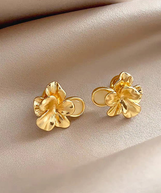Fashion Gold Metal Alloy Floral Cat's Eye Stud Earrings