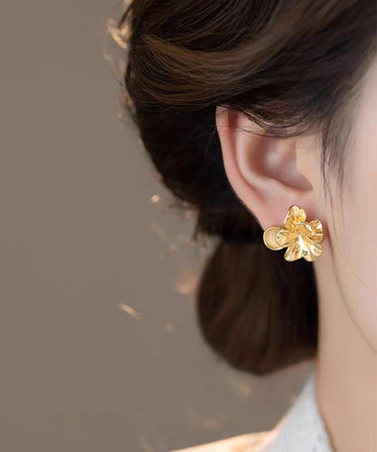 Fashion Gold Metal Alloy Floral Cat's Eye Stud Earrings