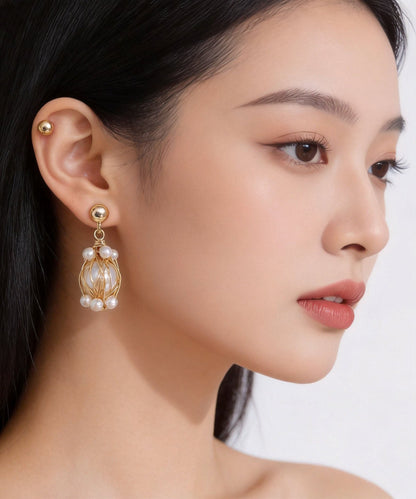 Fashion Golden Thread Winding Fine Pearl Drop Earrings