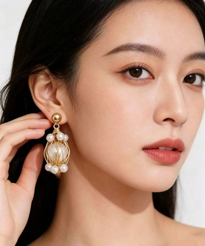 Fashion Golden Thread Winding Fine Pearl Drop Earrings