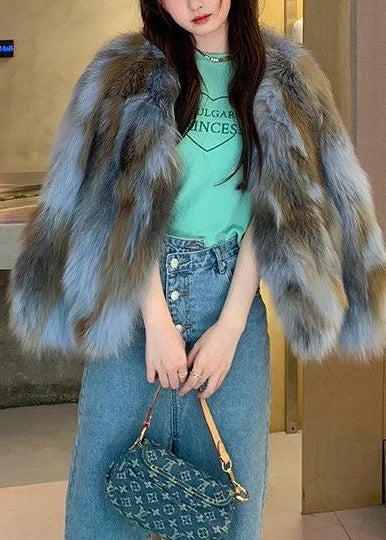 Fashion Gradient Color Oversized Warm Faux Fox Fur Coats Winter