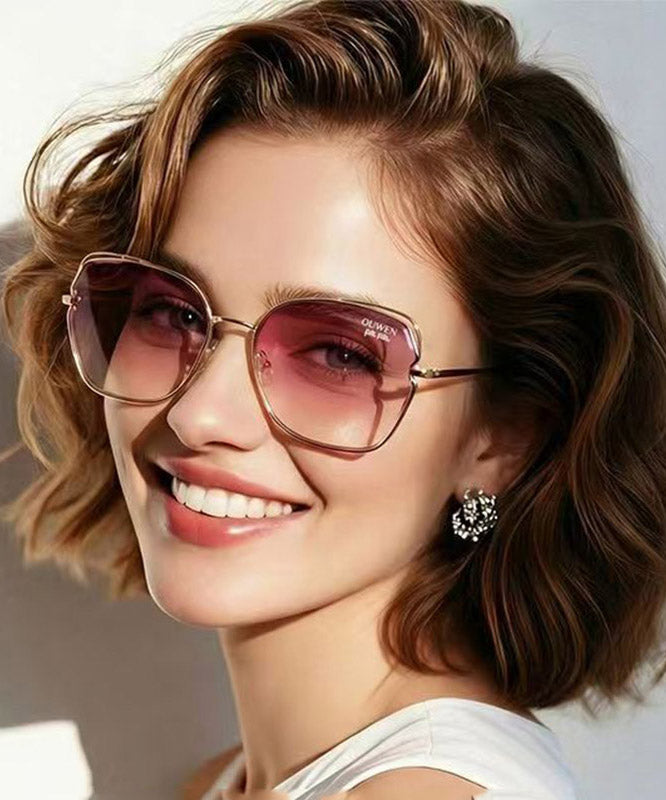 Fashion Gradient Color Pink Metal UV Protection Sunglasses