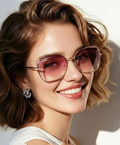 Fashion Gradient Color Pink Metal UV Protection Sunglasses