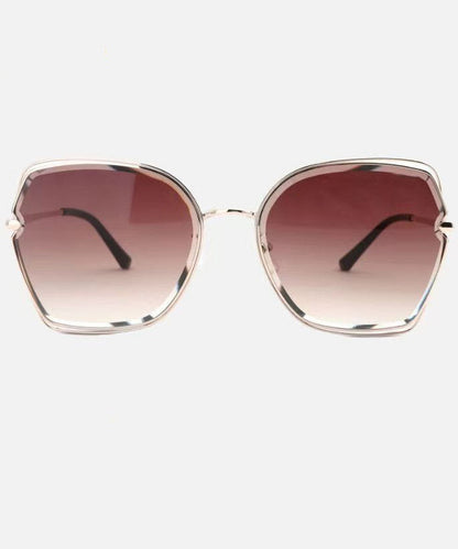 Fashion Gradient Color Pink Metal UV Protection Sunglasses