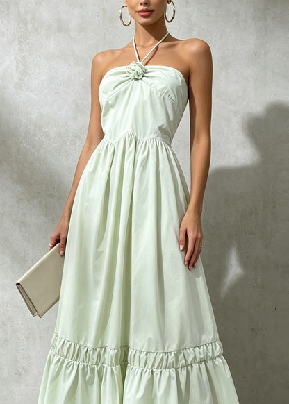Fashion Green Floral Patchwork Cotton Halter Maxi Dresses Sleeveless