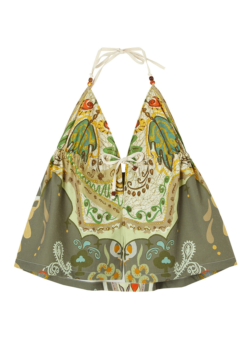 Fashion Green Oversized Print Cotton Halter Tops Summer
