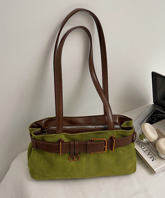 Fashion Green Patchwork Faux Suede Shoulder Bag