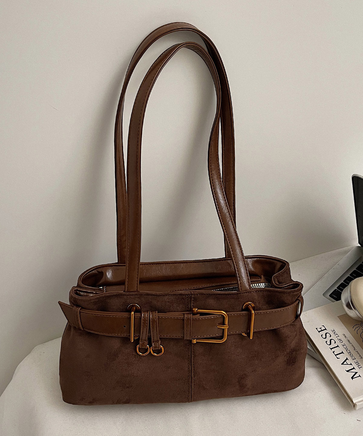 Fashion Green Patchwork Faux Suede Shoulder Bag