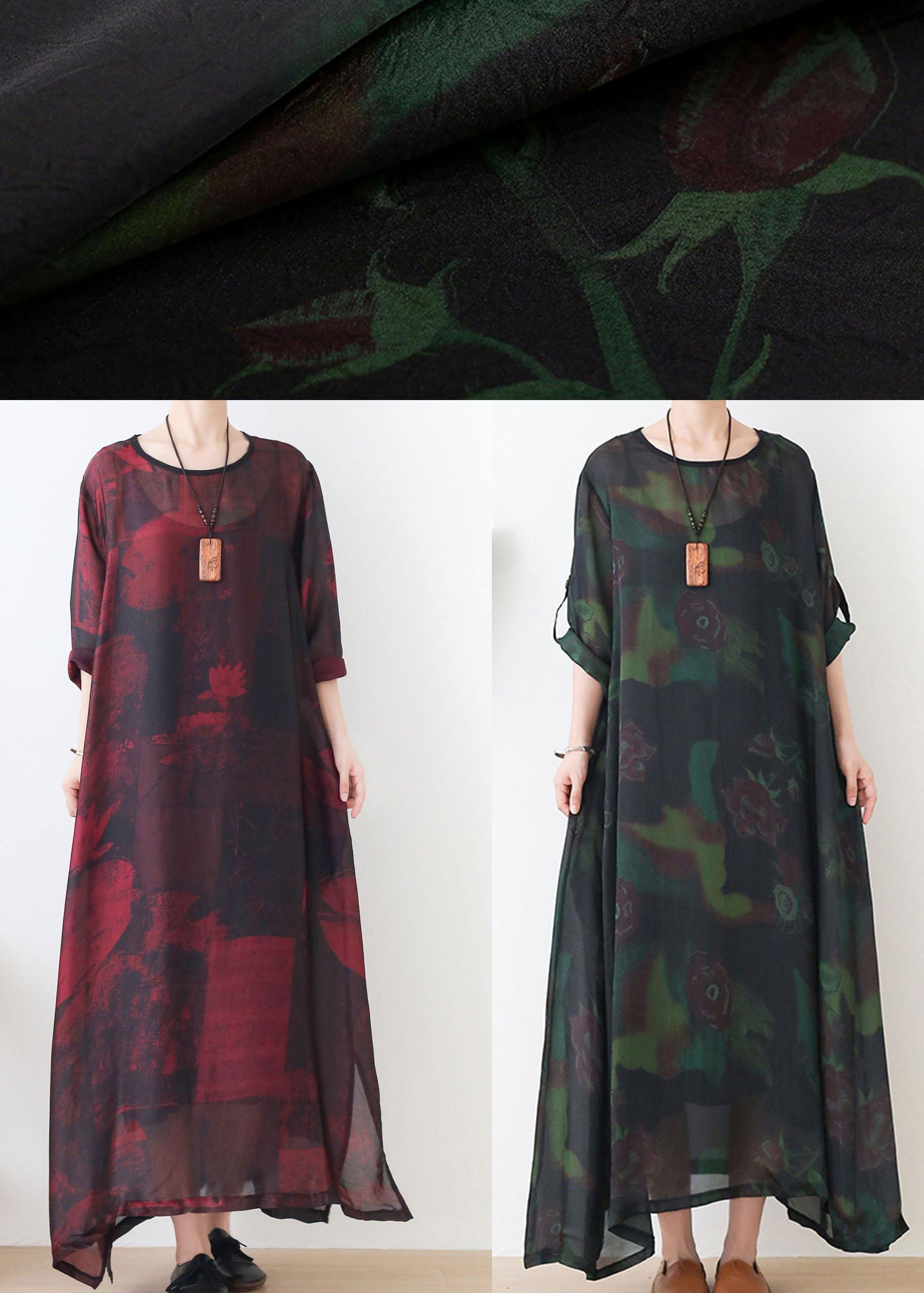 Fashion Green Print Chiffon Pockets Summer Dresses - SooLinen