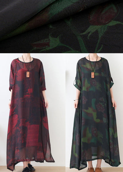 Fashion Green Print Chiffon Pockets Summer Dresses - SooLinen
