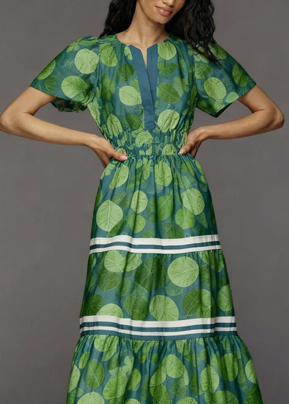 Fashion Green Print Tasseled Patchwork Cotton Dresses Summer