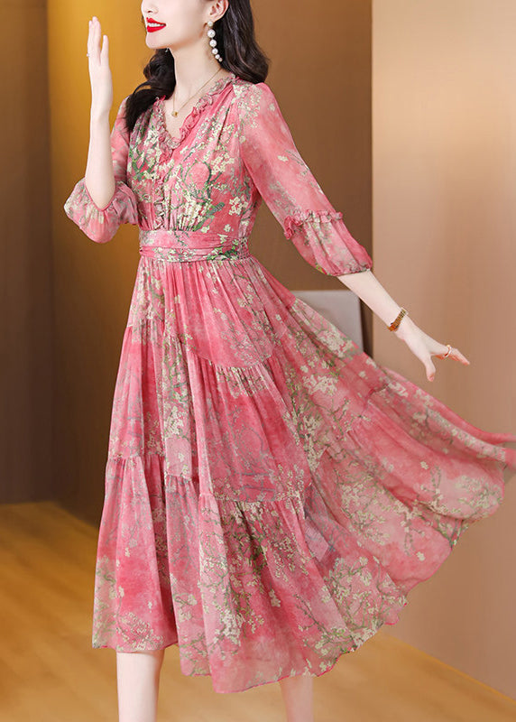 Fashion Green Ruffled Patchwork Print Silk Maxi Dress Summer