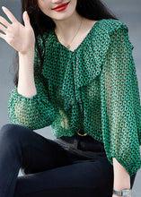Load image into Gallery viewer, Fashion Green Ruffled Print Chiffon Top Bracelet Sleeve