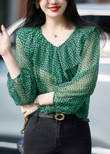Load image into Gallery viewer, Fashion Green Ruffled Print Chiffon Top Bracelet Sleeve