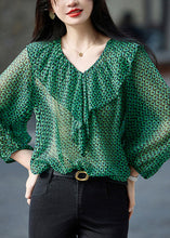 Load image into Gallery viewer, Fashion Green Ruffled Print Chiffon Top Bracelet Sleeve