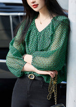 Load image into Gallery viewer, Fashion Green Ruffled Print Chiffon Top Bracelet Sleeve