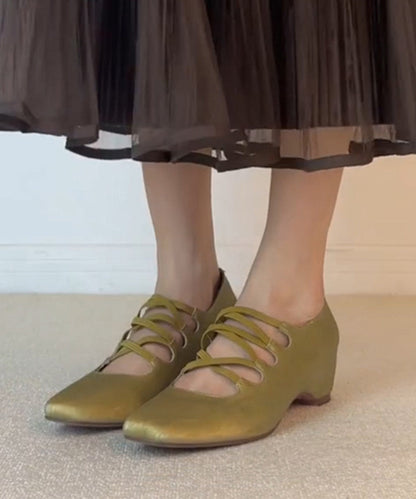 Fashion Green Square Toe Cross Strap Increased Height Inside Dance Shoes