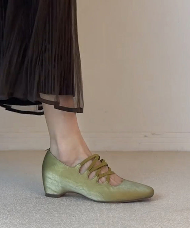 Fashion Green Square Toe Cross Strap Increased Height Inside Dance Shoes