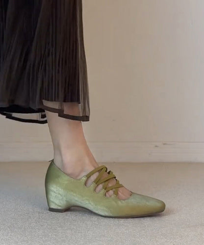 Fashion Green Square Toe Cross Strap Increased Height Inside Dance Shoes