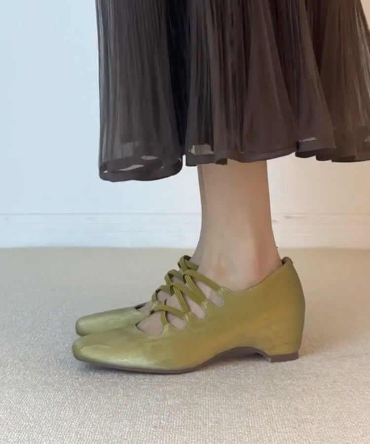 Fashion Green Square Toe Cross Strap Increased Height Inside Dance Shoes
