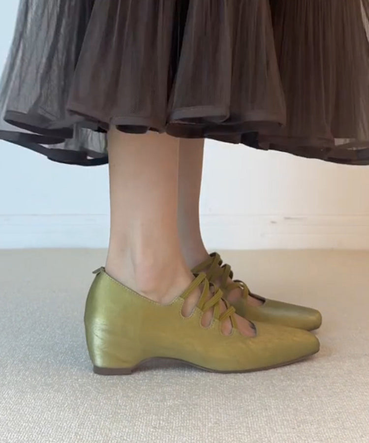 Fashion Green Square Toe Cross Strap Increased Height Inside Dance Shoes