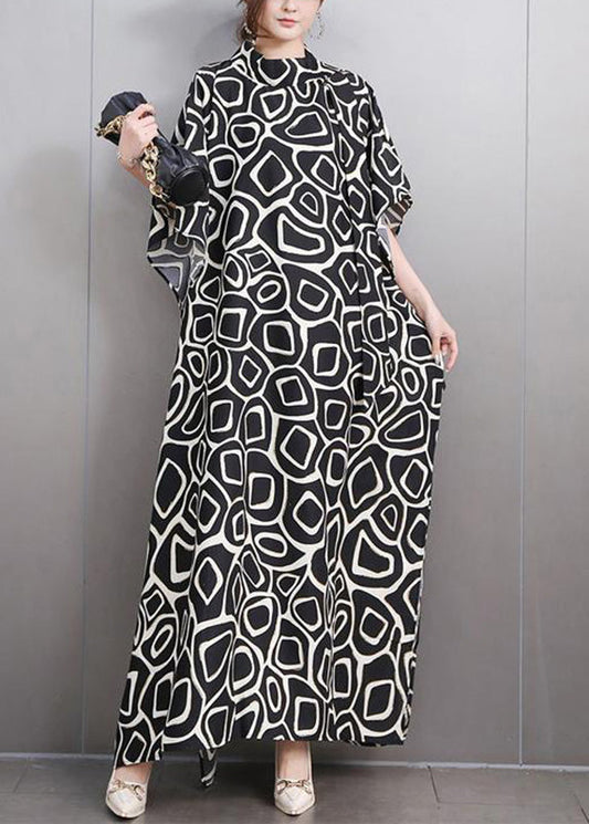 Fashion Green Turtleneck Print Side Open Party Maxi Dress Summer