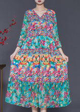 Load image into Gallery viewer, Fashion Green V Neck Print Silk Holiday Dress Summer