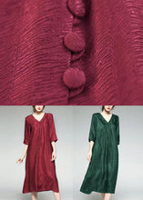 Load image into Gallery viewer, Fashion Green V Neck Wrinkled Jacquard Patchwork Silk Dress Summer