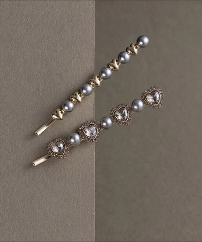 Fashion Grey Alloy Crystal Zircon Pearl A Pair Hairpin