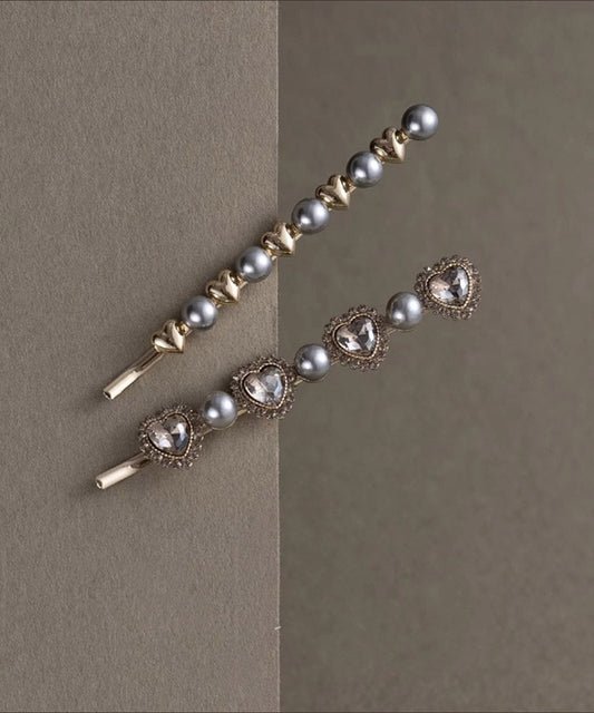 Fashion Grey Alloy Crystal Zircon Pearl A Pair Hairpin