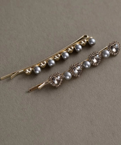Fashion Grey Alloy Crystal Zircon Pearl A Pair Hairpin