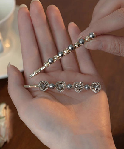Fashion Grey Alloy Crystal Zircon Pearl A Pair Hairpin