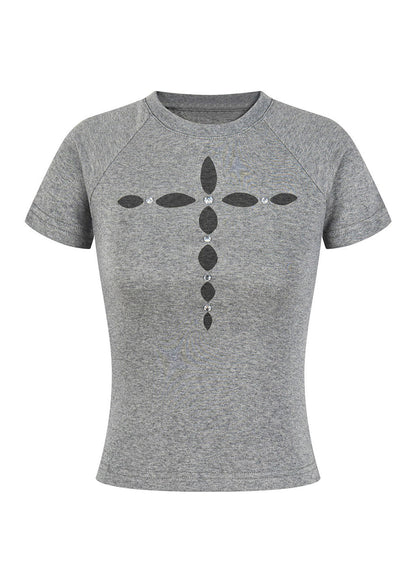 Fashion Grey Hollow Out Silm Fit Cotton Shirts Fall